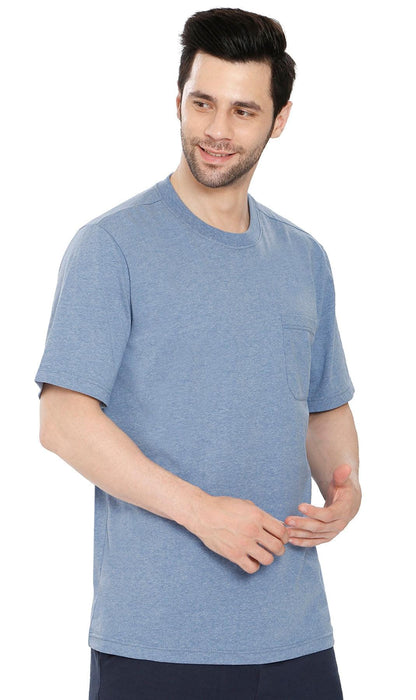 Turtle Bay men's heavyweight crew neck pocket t-shirt in Blue Heather