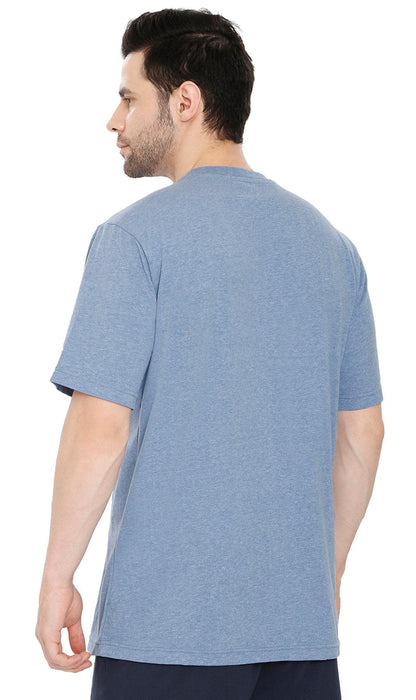 Turtle Bay men's heavyweight crew neck pocket t-shirt in Blue Heather, alternate view