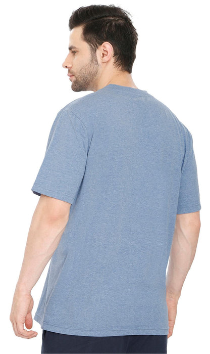Turtle Bay men's heavyweight v-neck pocket t-shirt in Blue Heather