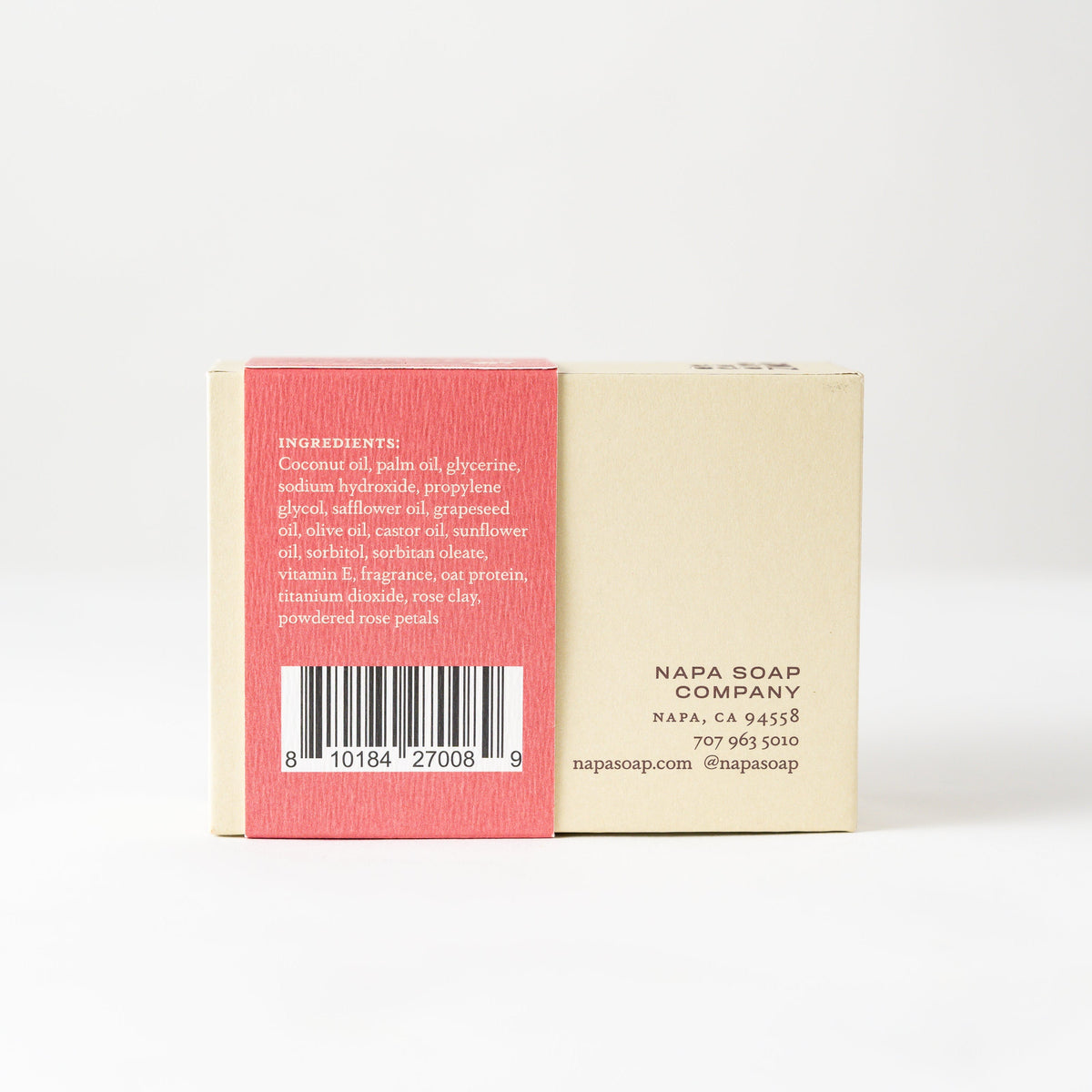 Back view of a soap bar with Napa Soap Company branding on a white background