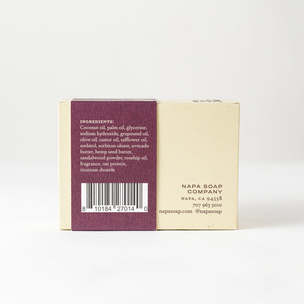 Napa Soap Company soap bar with back label on a white background