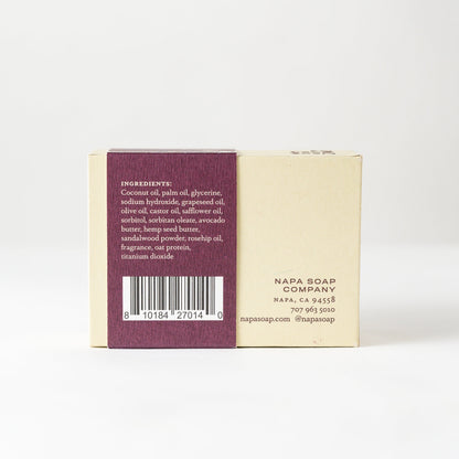 Napa Soap Company soap bar with back label on a white background