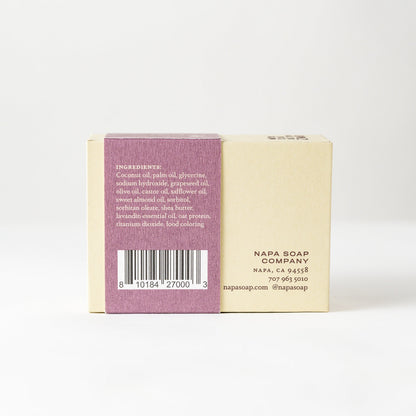 Napa Soap Company soap bar with purple label on a white background