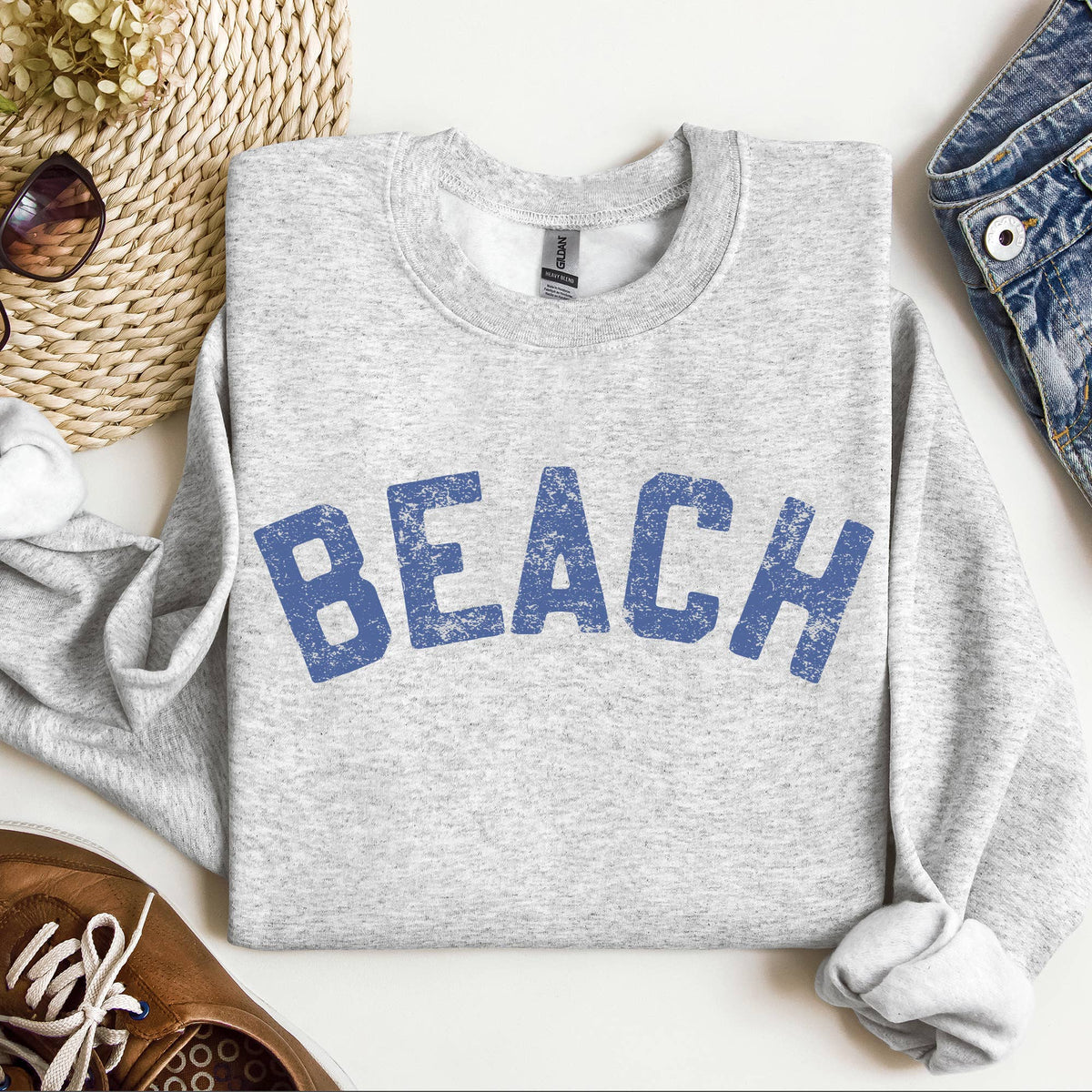 Fitkitty Culture Beach Bum crewneck sweatshirt in ash gray with drop shoulder cut