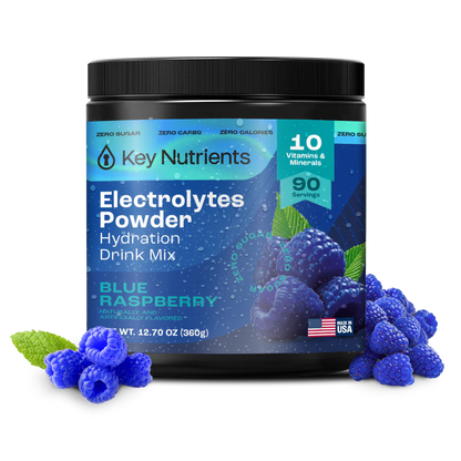 Key Nutrients Electrolyte Recovery Plus powder in Blue Raspberry, 90-serving tub