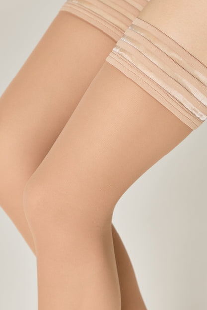 Conte Cabaret Fantasy Stockings — Openwork Elastic Band and Tulle Effect in Beige, alternate view