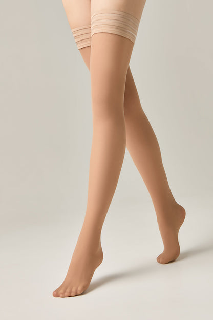 Conte Cabaret Fantasy Stockings — Openwork Elastic Band and Tulle Effect in Beige