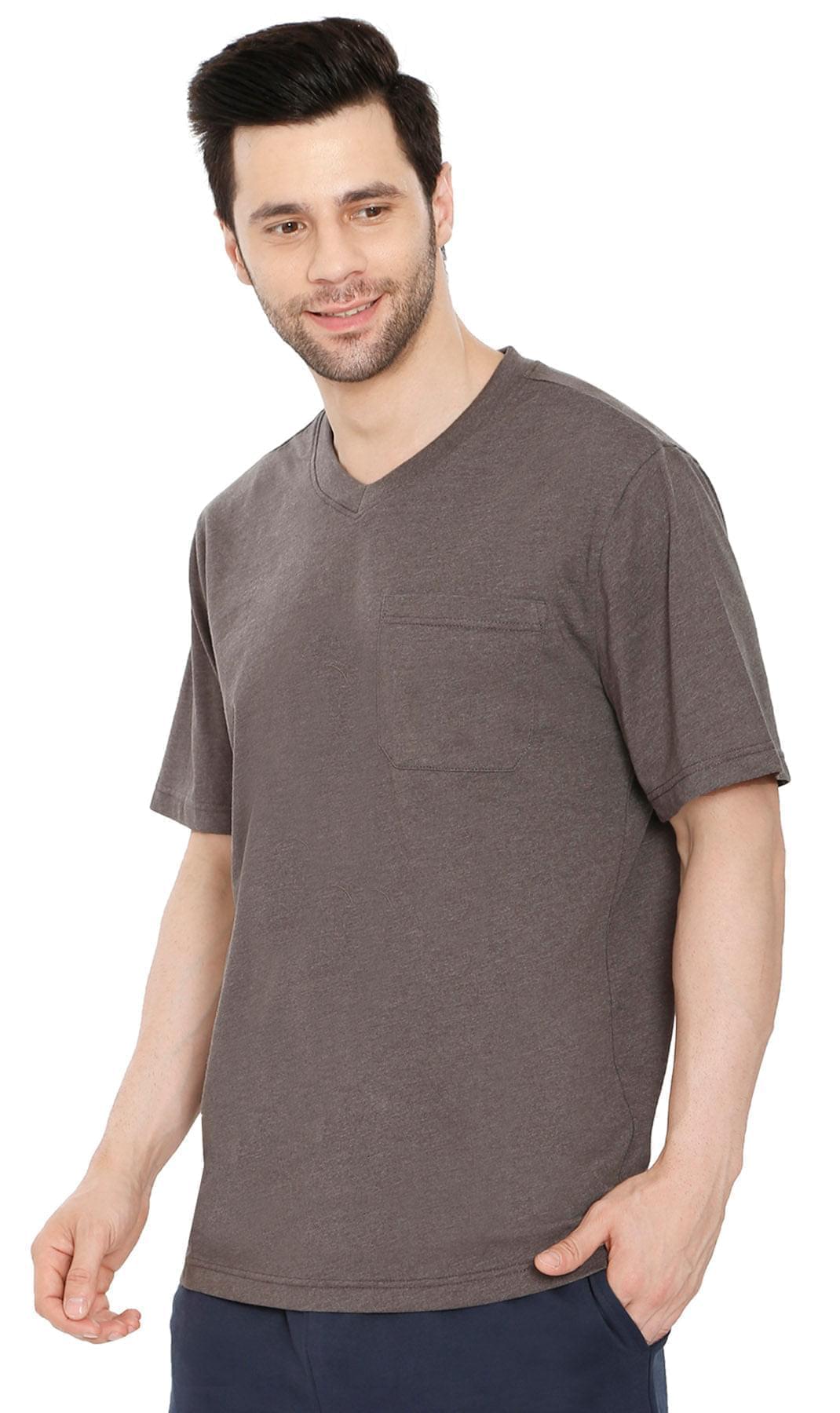Turtle Bay men's heavyweight v-neck pocket t-shirt in Charcoal Heather, alternate view