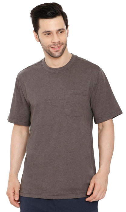 Turtle Bay men's heavyweight crew neck pocket t-shirt in Charcoal Heather