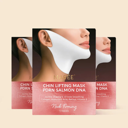 Maré Chin Lifting Mask packaging with a woman's face and neck on a beige background