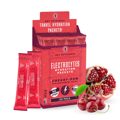 Key Nutrients Electrolyte Recovery Plus powder in Cherry Pom, single-serve packet packaging