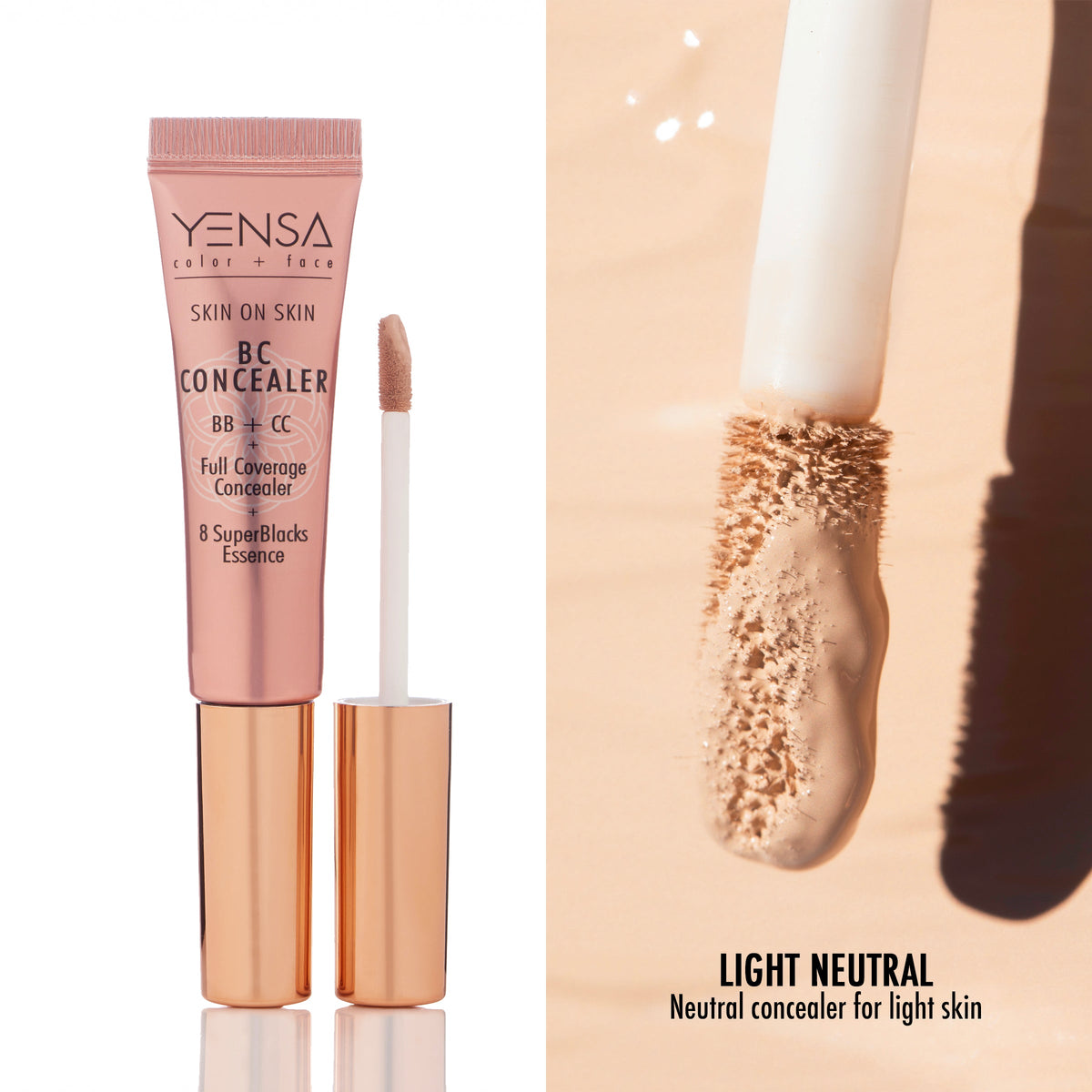 Skin On Skin BB + CC Full Coverage Serum Concealer in the Light Neutral shade, swatch, additional detail