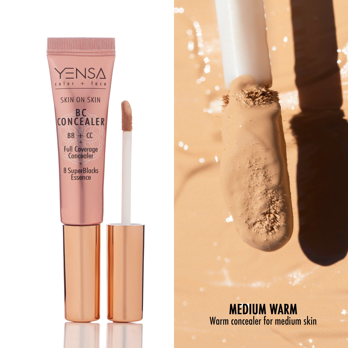 Skin On Skin BB + CC Full Coverage Serum Concealer in the Medium Warm shade, swatch, additional detail