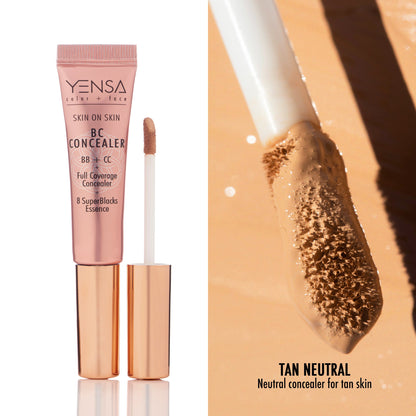 Skin On Skin BB + CC Full Coverage Serum Concealer in the Tan Neutral shade, swatch, additional detail