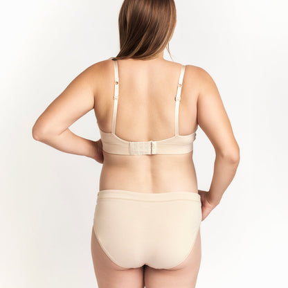Organic Cotton Maternity Brief in Latte, worn as a set on a white background