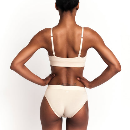 Organic Cotton Mid-Rise Brief in Latte, on-model view on a white background
