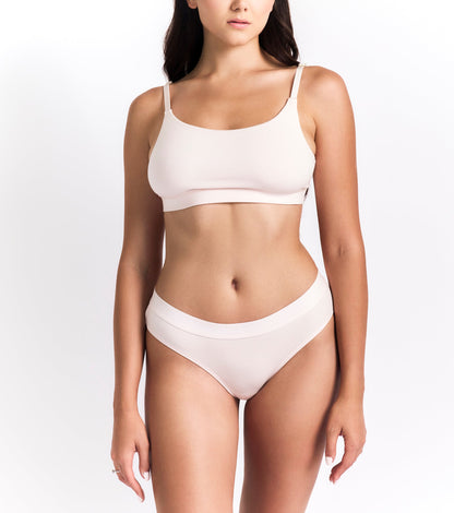 Organic Cotton Mid-Rise Brief in Pink, additional on-model detail on a plain background