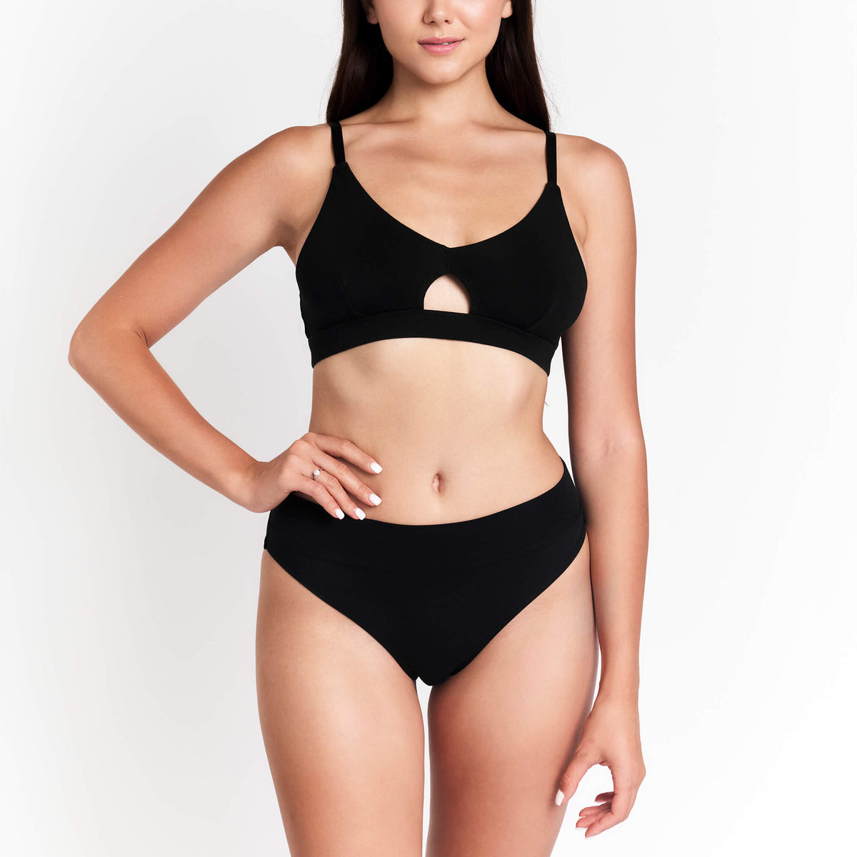 Organic Cotton Cheeky Tanga in Black, additional detail