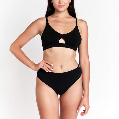 Organic Cotton Cheeky Tanga in Black, additional detail