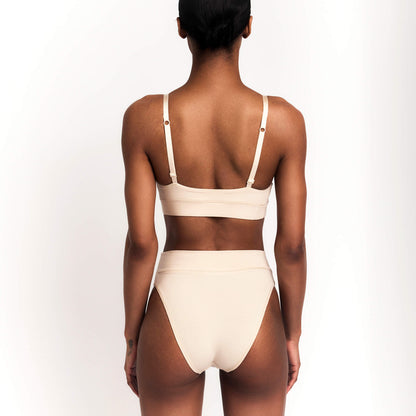 Organic Cotton Cheeky Tanga in Latte, on-model view