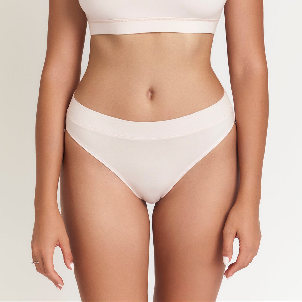 Organic Cotton Cheeky Tanga in Pink, on-model view