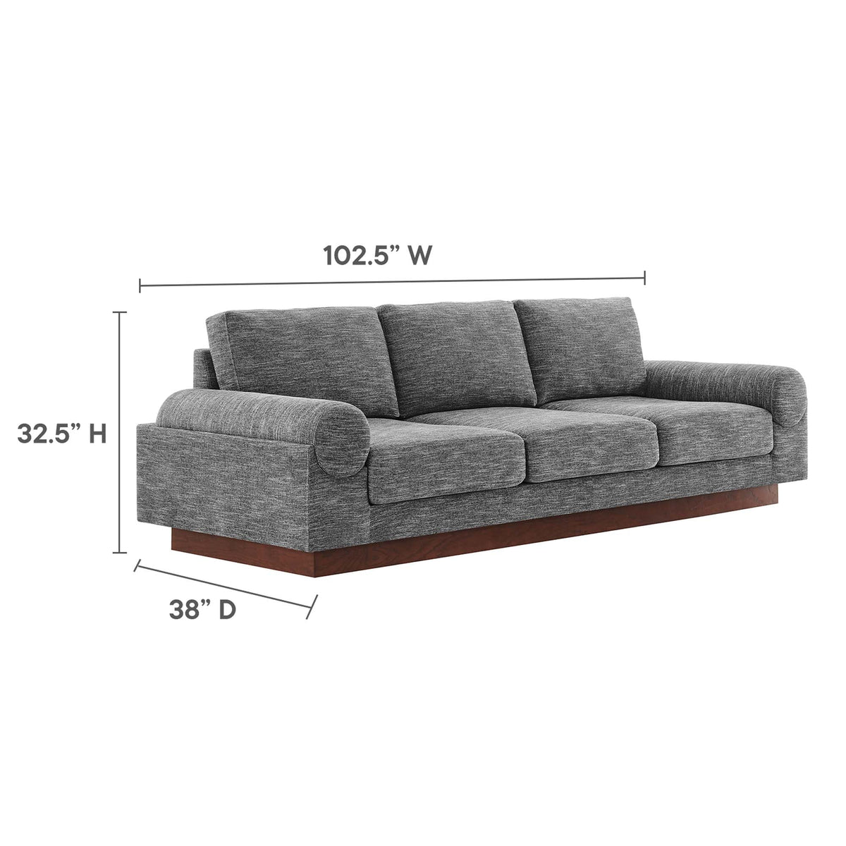 Modway Oasis sofa dimensions, 38 by 102.5 by 32.5 inches