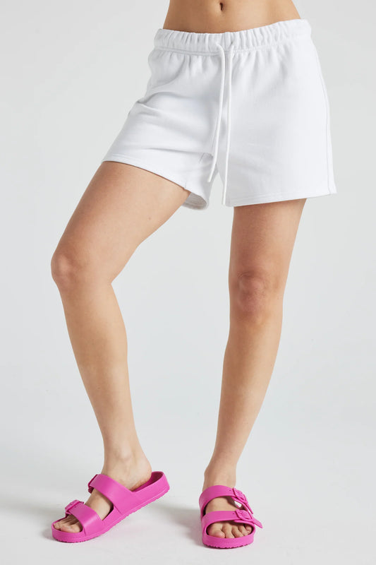 Fitkitty Culture Electric fleece shorts in white, front view