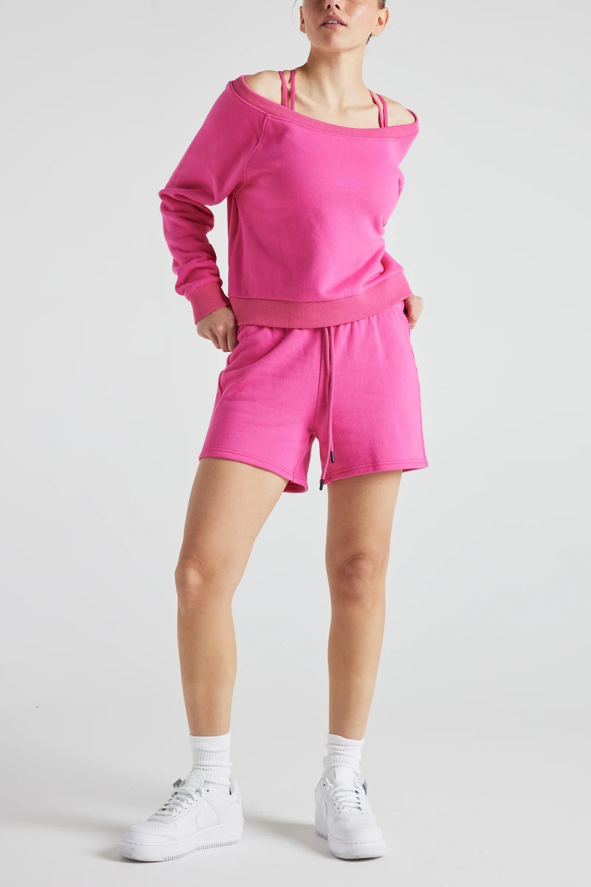 Fitkitty Culture off-shoulder sweatshirt in electric pink, main product image
