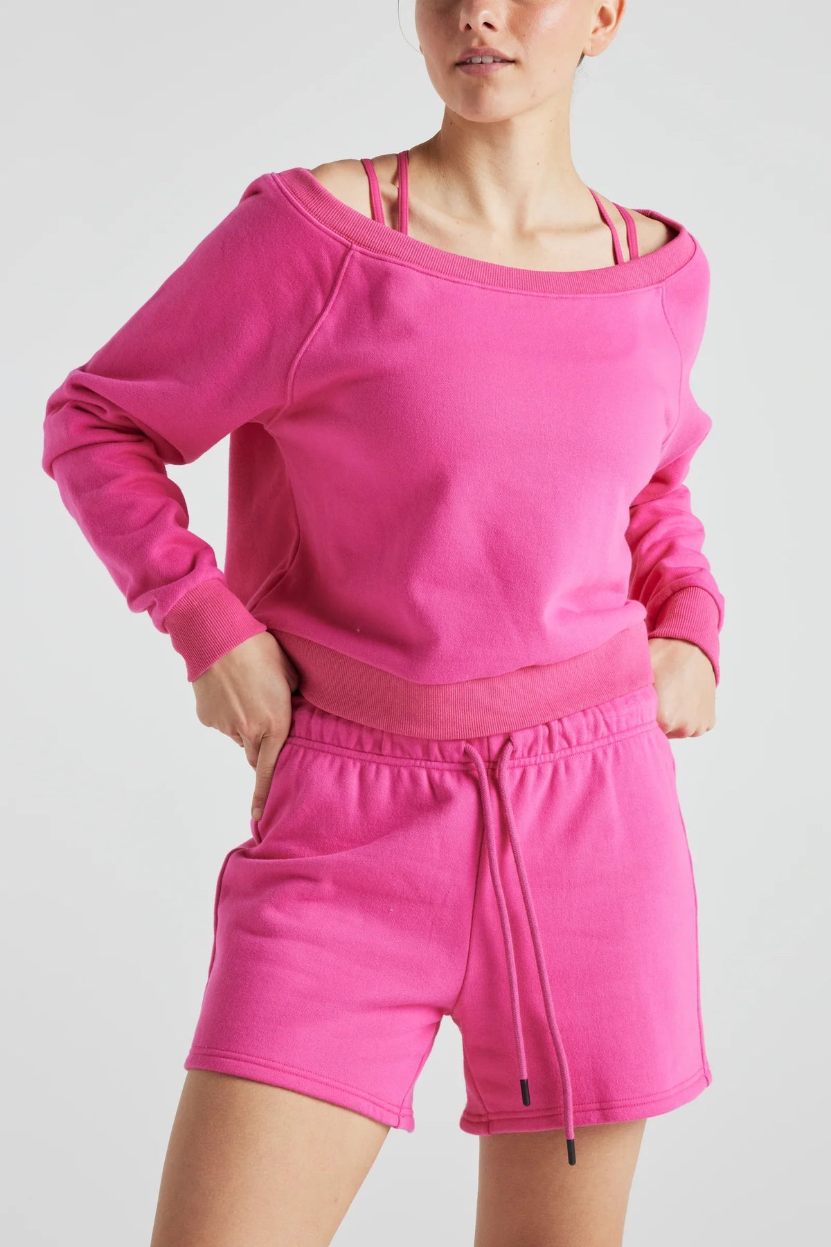 Fitkitty Culture off-shoulder sweatshirt in electric pink, product view 2