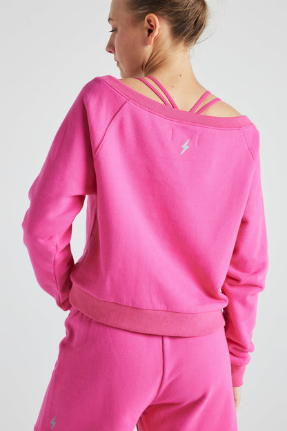 Fitkitty Culture off-shoulder sweatshirt in electric pink, product view 4