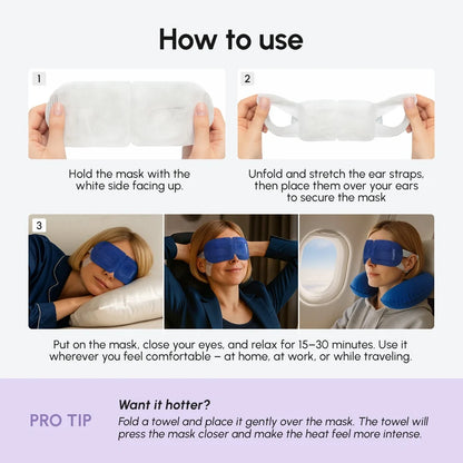 Instructions on how to use a sleep mask with images and text.