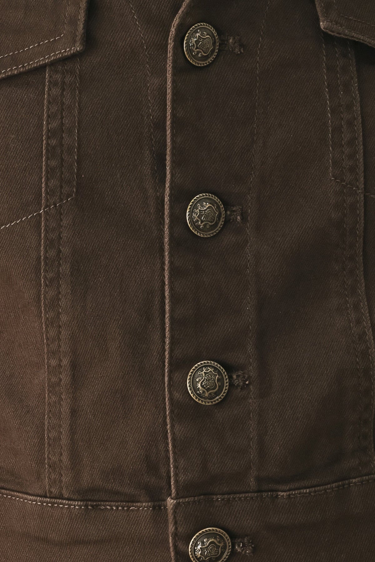 Close-up of the brown cotton-spandex denim fabric used for the Cowgirl After Dark jacket.