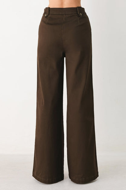 Back view of the brown wide-leg pants on a model against a plain background.