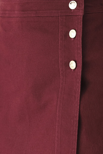 Close-up of the burgundy cotton-spandex woven fabric used for the Merlot Ridge skort.