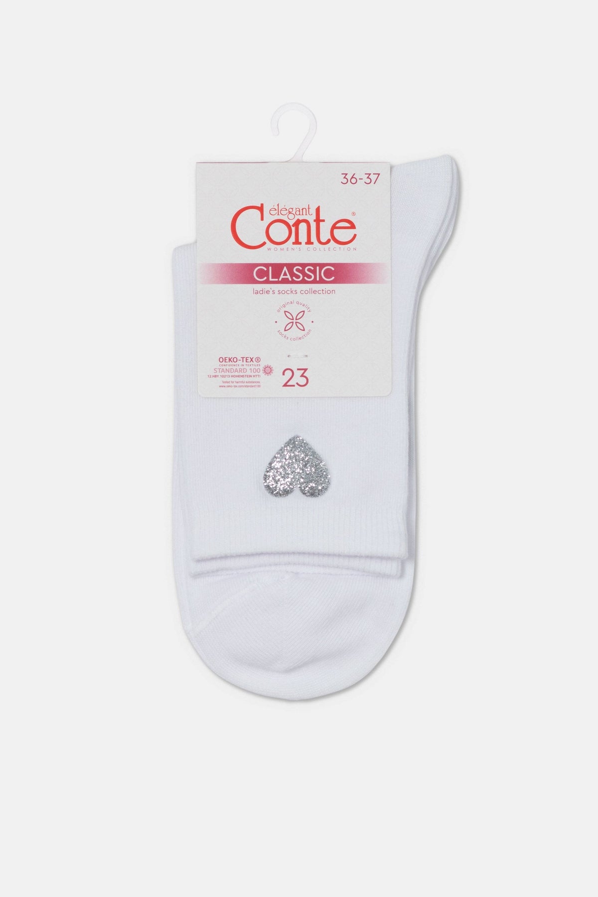 Conte Classic 427 cotton socks with shimmering heart pattern, styled photo (2)