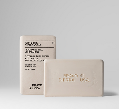 Bravo Sierra face and body cleansing bar on a gray background
