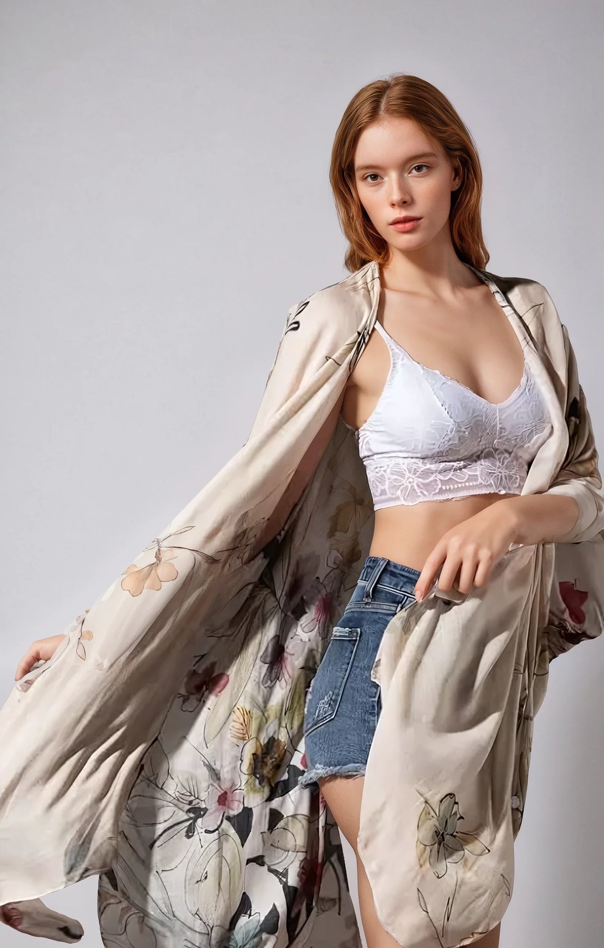 Fitkitty Culture Fleur Serenity floral viscose kimono, full garment view