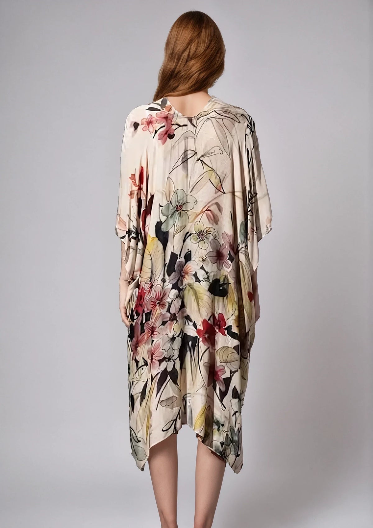 Fitkitty Culture Fleur Serenity floral viscose kimono, alternate back view