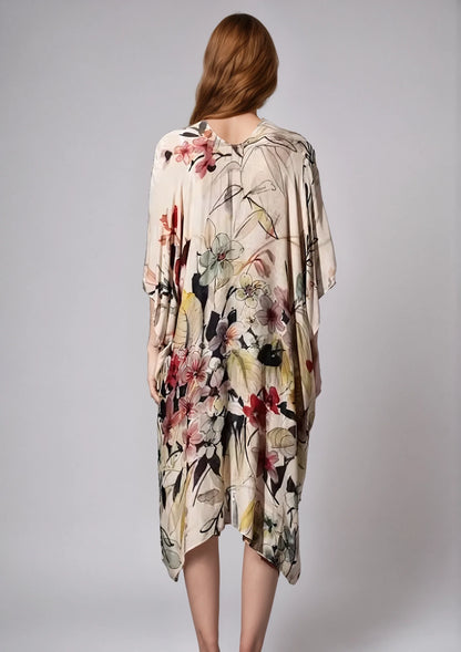 Fitkitty Culture Fleur Serenity floral viscose kimono, alternate back view