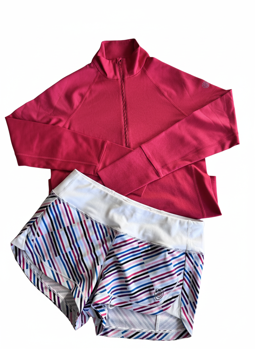Foudy Mid-Weight Long Sleeve ½ Zip Top in Hot Coral, additional detail