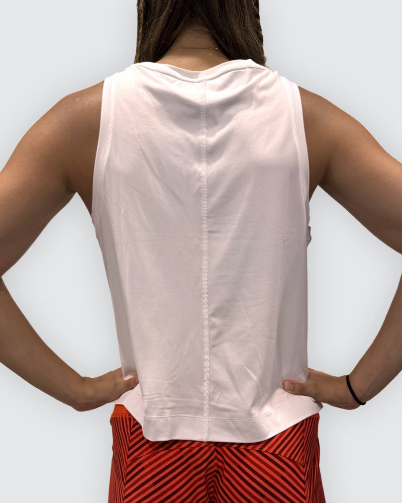 Boxy Crop Tank in White, back view