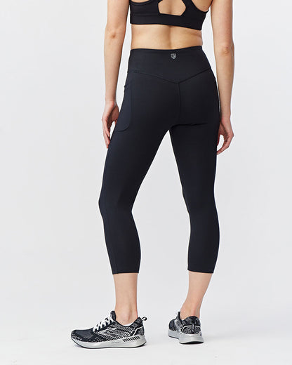 Go Again Women's Cropped Leggings Length 21" in Black, styled photo