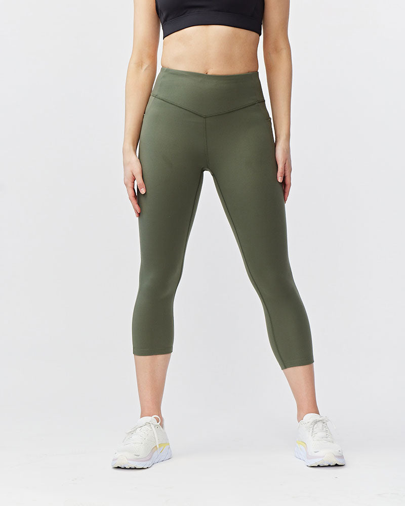 Go Again Women's Cropped Leggings Length 21" in Dark Moss, additional detail