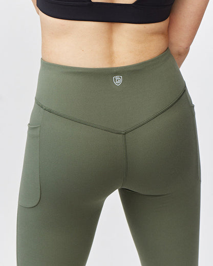 Go Again Women's Cropped Leggings Length 21" in Dark Moss, product photo