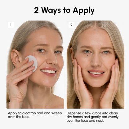 Two ways to apply a product on the face with a woman demonstrating each method.