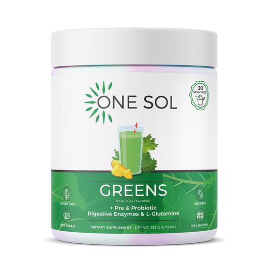 One Sol Greens supplement container on a white background