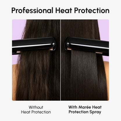 Comparison of hair straightening with and without Maré Heat Protection Spray.