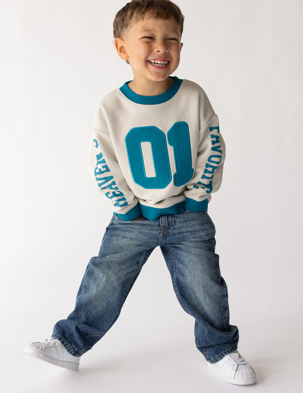 Heaven's Favorite Kids Crewneck in Pumice Stone, alternate view (2)