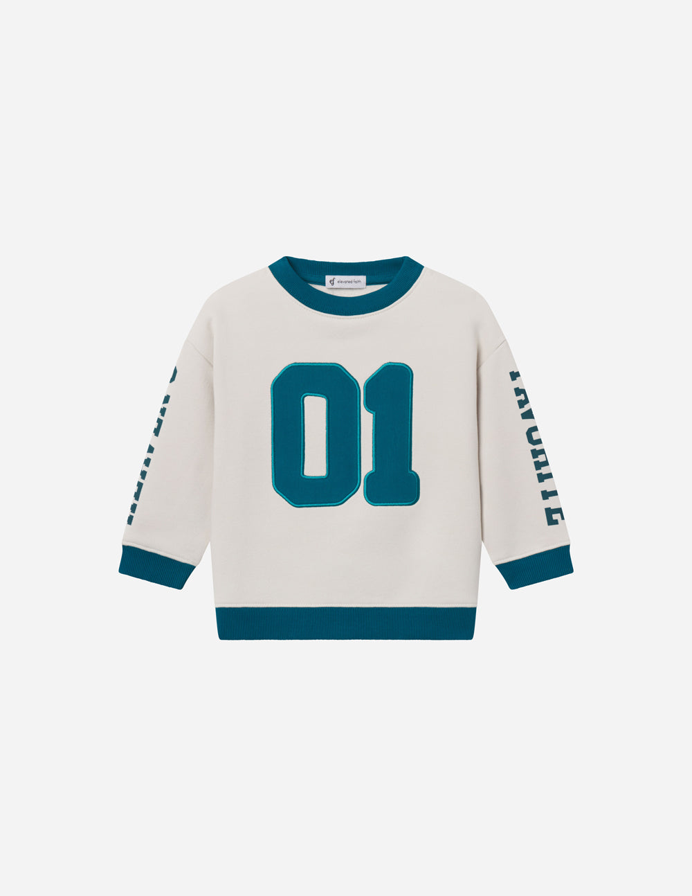 Heaven's Favorite Kids Crewneck in Pumice Stone, styled photo (3)