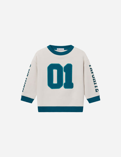 Heaven's Favorite Kids Crewneck in Pumice Stone, styled photo (3)